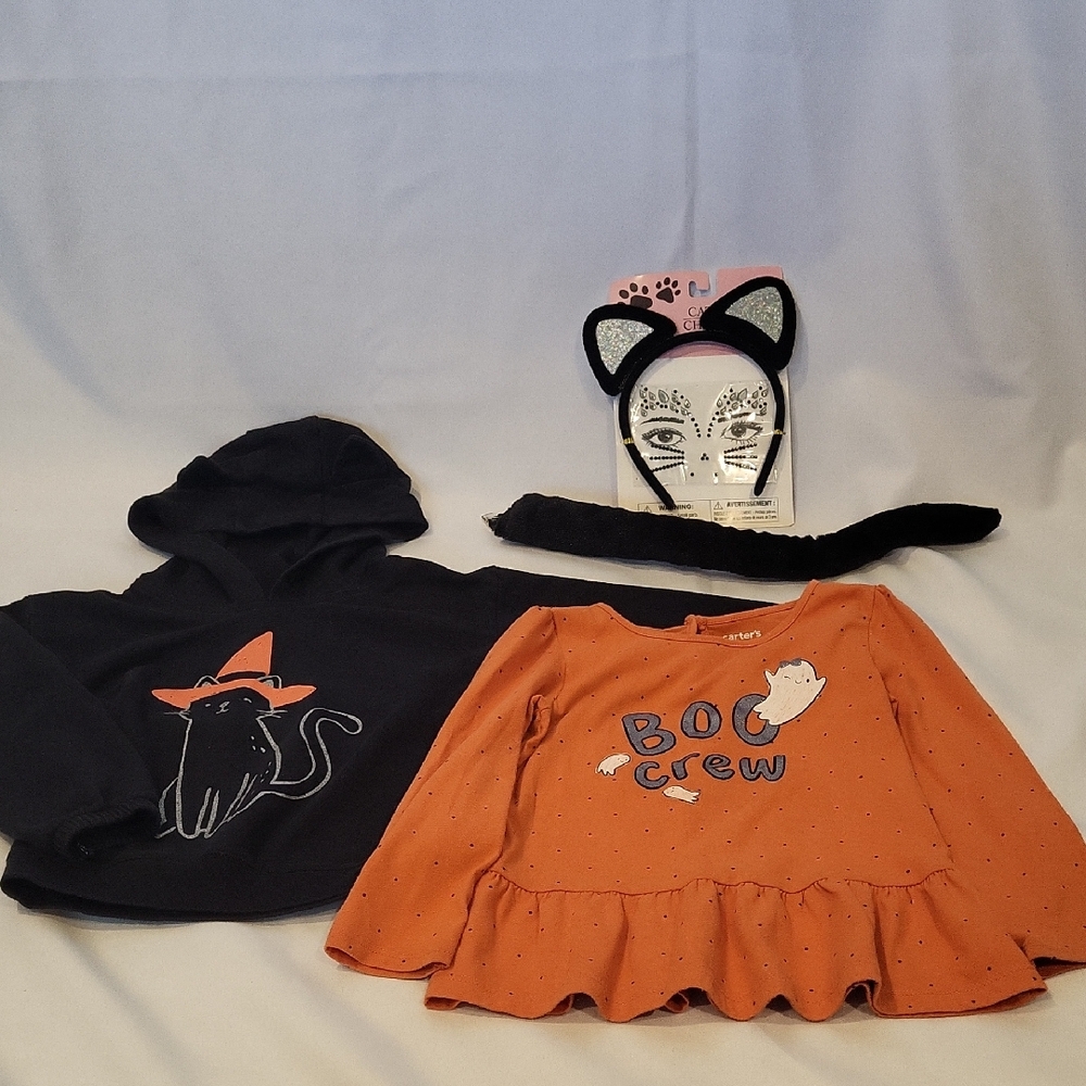 Girls 4t Halloween Shirt Sweatshirt Set Cat Dress Up Bundle Orange & Black